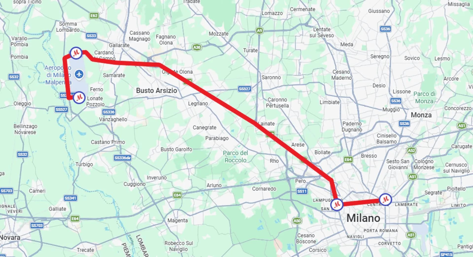 Milan - Malpensa route map